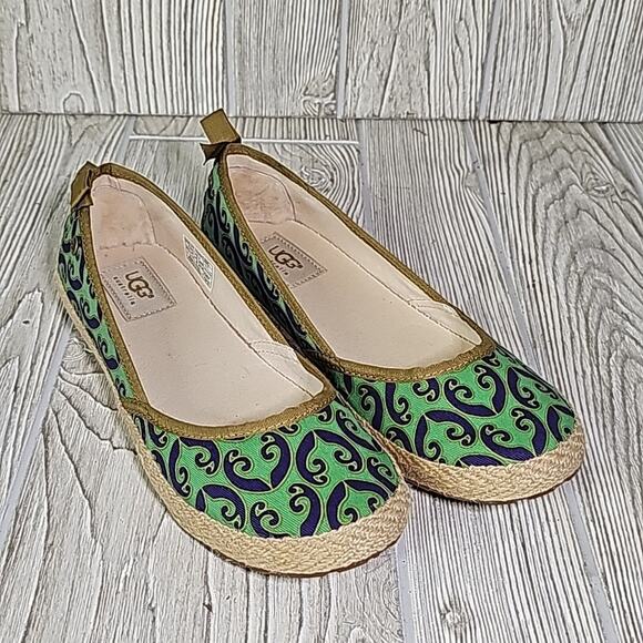 UGG Indah Marrakech Green Blue Cotton Flats Womens Size 7 NEW - Picture 9 of 12